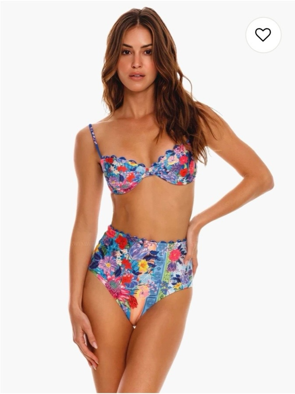 Agua Bendita Floral High-Waist Bikini Set - Blue Multi Top Size S Bottom Size M